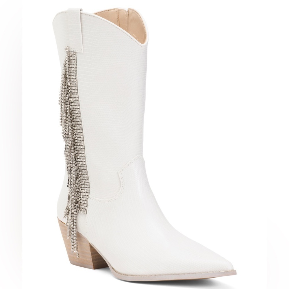 Miracle Miles White Giselle Cowboy Boots Large Rhinestone Fringe